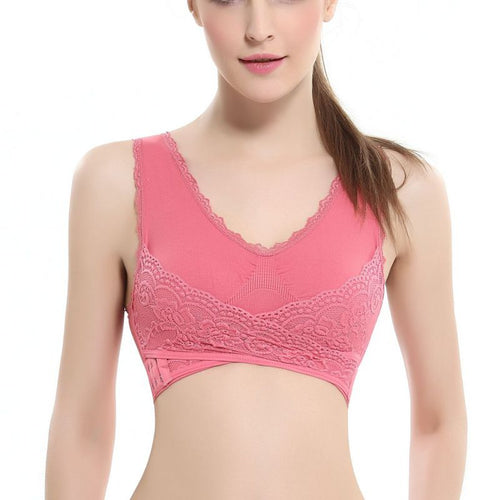 M-3XL Women Sexy Lingerie Lace Solid Color Cross Side Buckle Wireless Push up Breathable Sleep Underwear Sports Bra